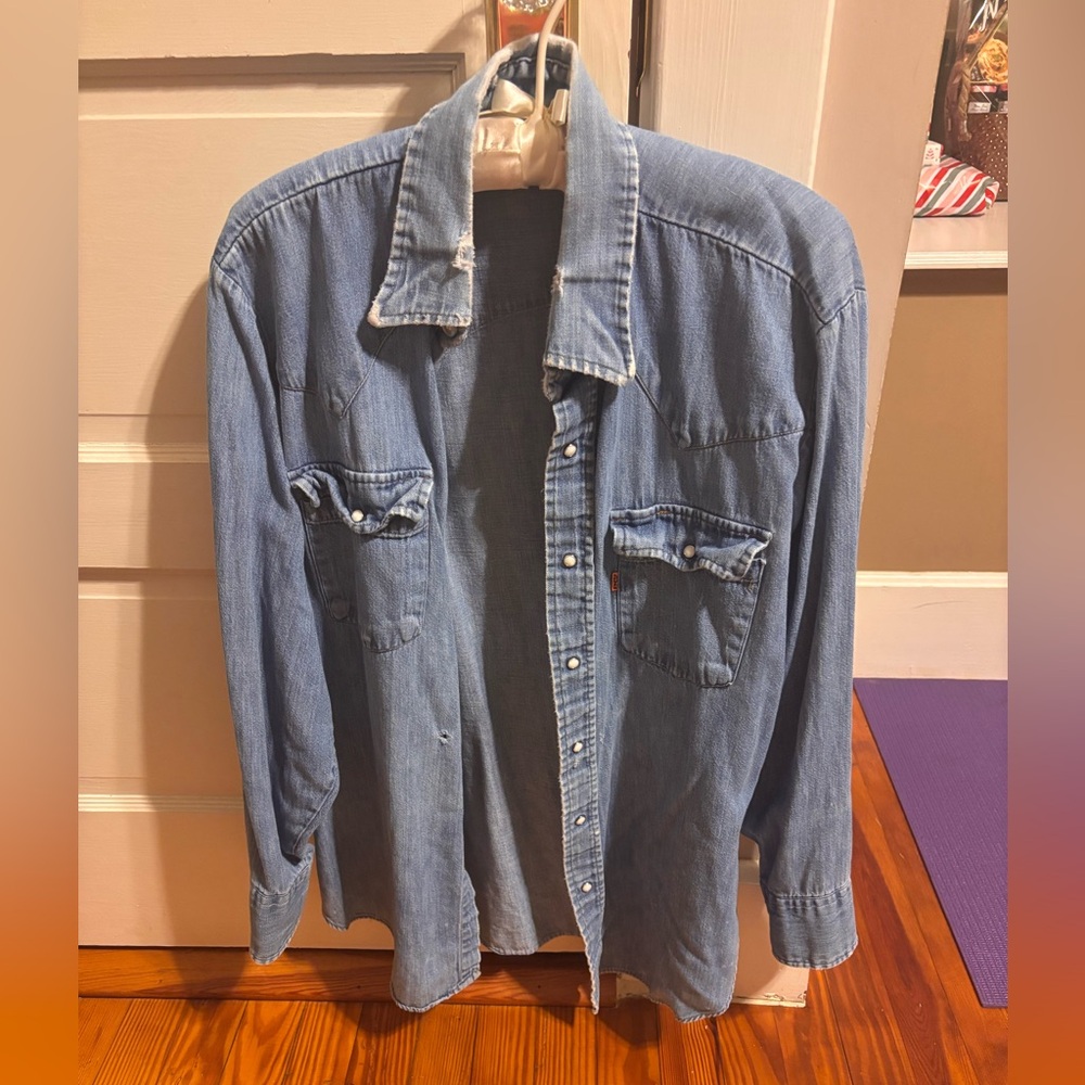 Vintage distressed Levi's Orange Tab Blue denim Long Sleeve Shirt